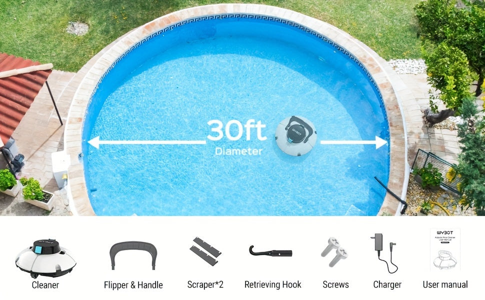 Cordless Robotic Pool Vacuum Cleaner 80-Min Battery – Dual Motor Strong Suction Auto Cleaning for Above Ground Flat Floor Round Oval Rectangular Pools Up to 30ft WINNY 200 SE