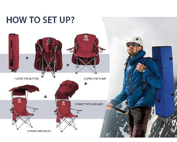 Folding Camping Chair with Canopy Sunshade Portable Beach Chair – 225 lbs Support Wide Seat Cup Holder Carrying Bag for Outdoor Lawn