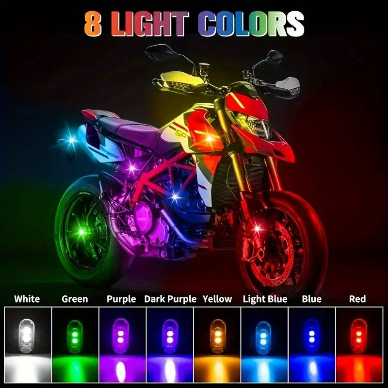 LED Bike Lights 8-Color Remote Control USB Rechargeable High Brightness Mini LED Lights for Bicycle Motorcycle Car Drone 2 4 6 8 Pack Gift for Riders