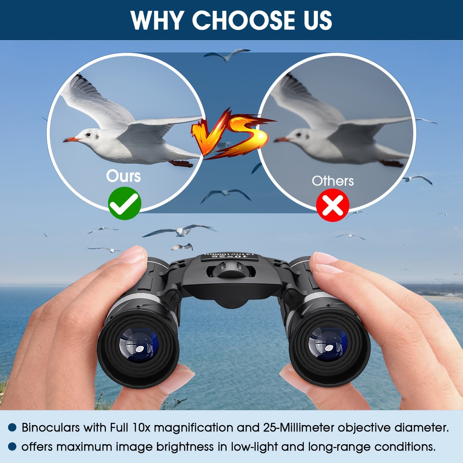 10x25 Compact Binoculars HD High Power Pocket Binoculars with Carrying Case & Neck Strap – Lightweight Durable Optics for Bird Watching Hunting Travel Sports Concerts Hiking