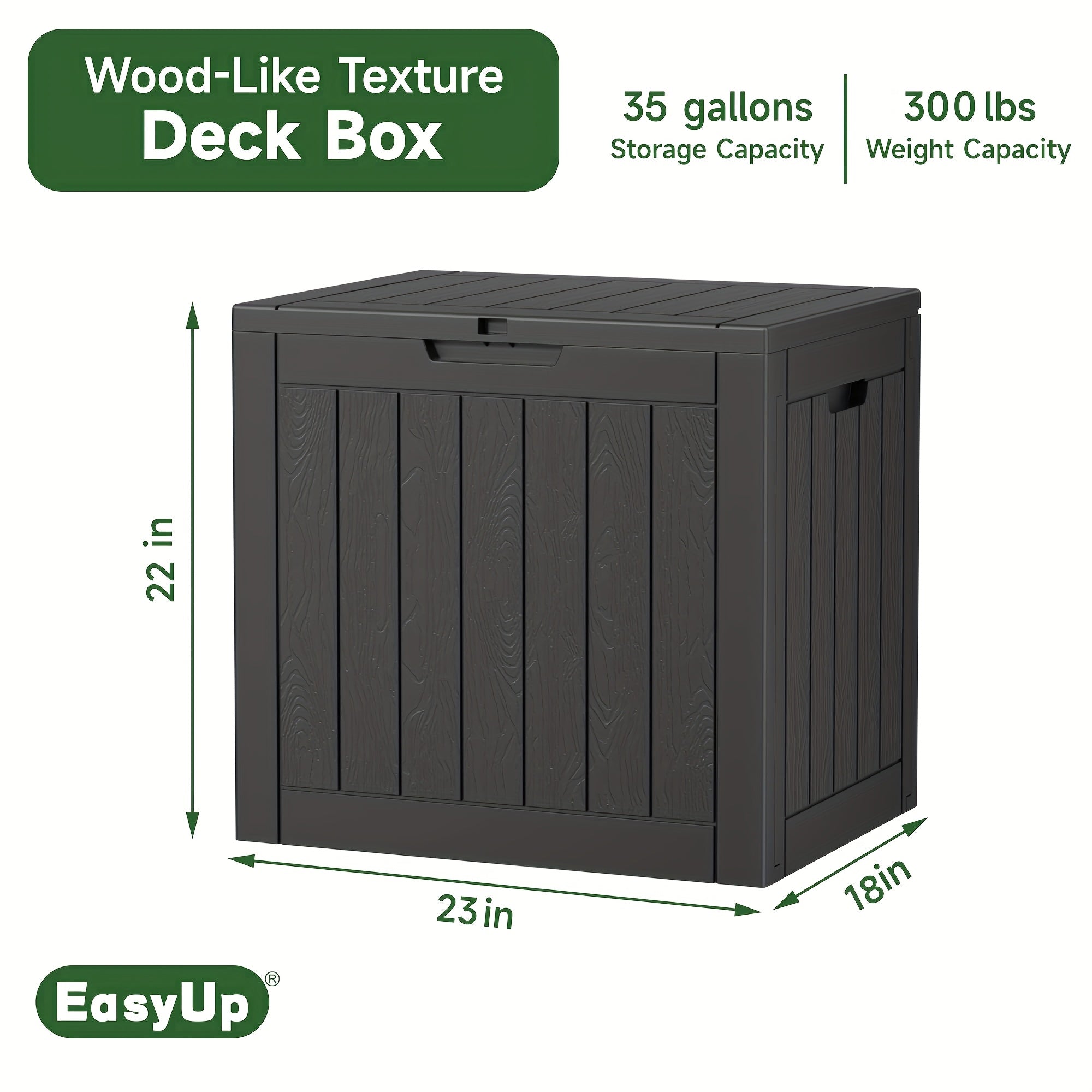 35 Gallon Outdoor Storage Deck Box – UV & Waterproof Lockable Resin Organizer for Patio Furniture, Garden Tools & Toys | Wood Grain & Rattan Style, Indoor Outdoor Use