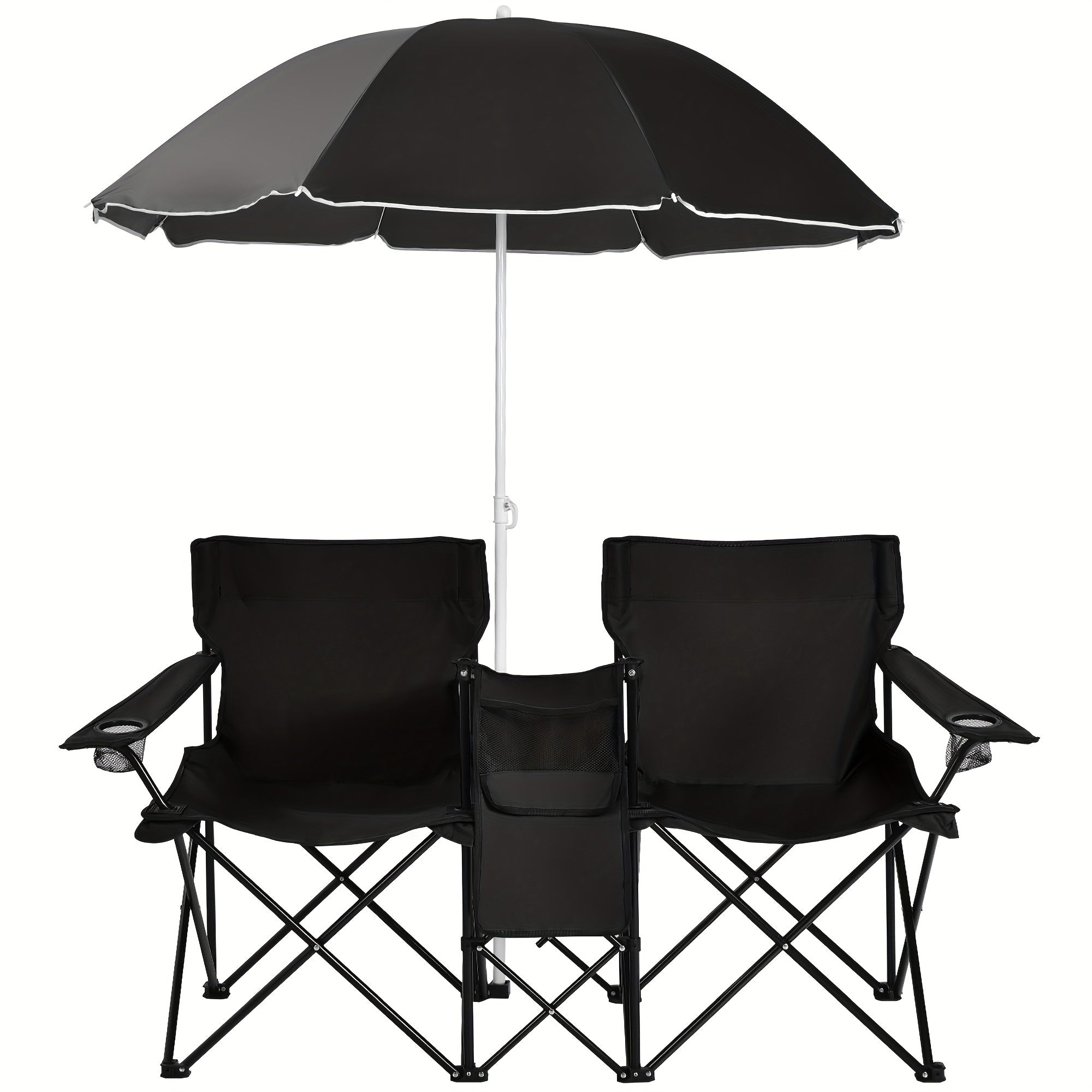 2-Person Folding Beach Chair Set with Umbrella, Table & Cooler Bag – 600 lb Capacity Portable Camping & Picnic Chair Set for Outdoor, Beach & Tailgate
