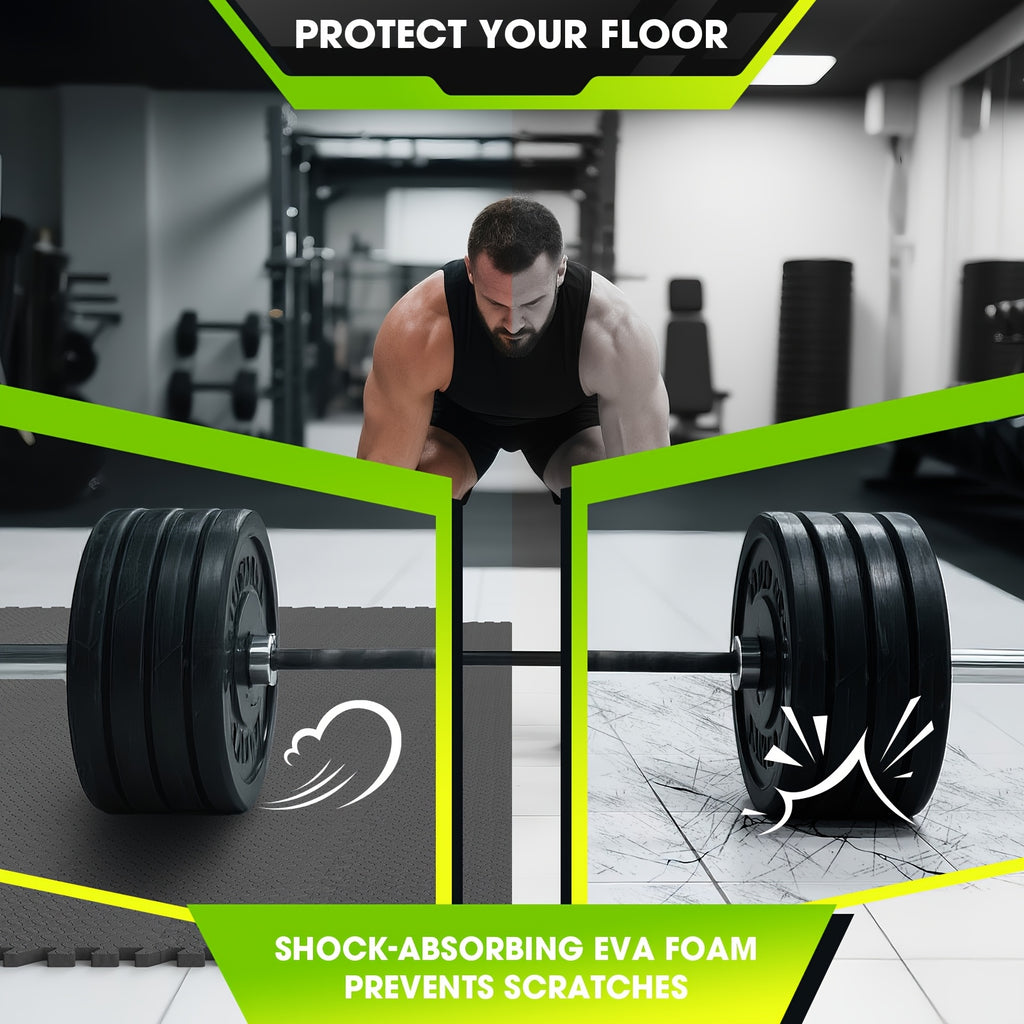 Interlocking EVA Foam Floor Mats for Home Gym Thick Non-Slip Waterproof Puzzle Tiles for Yoga Weightlifting Cardio Exercise Garage Basement Playroom 20 48 or 60 Pcs