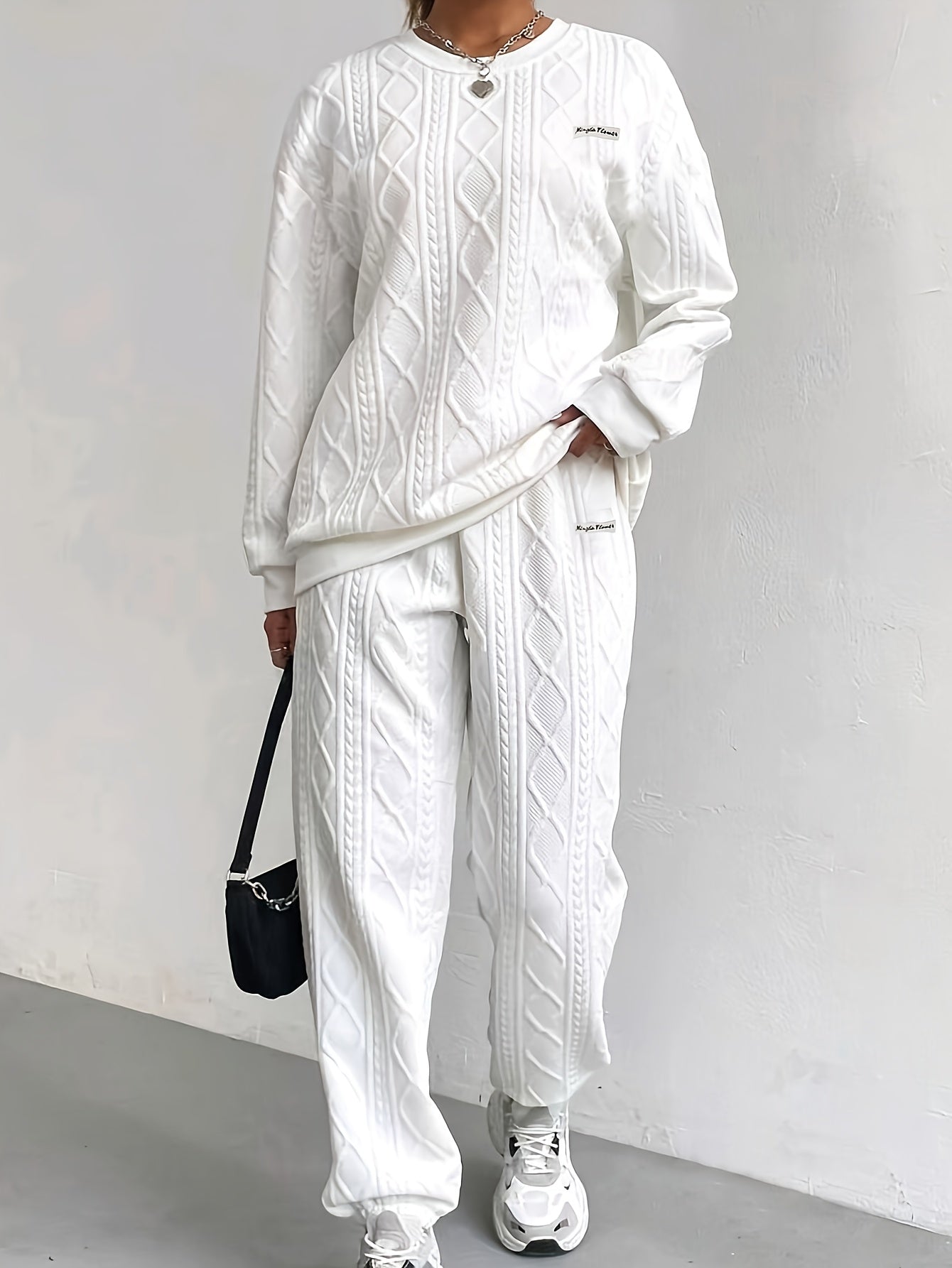 Women's 2-Piece Casual Tracksuit Set Jacquard Crewneck Long Sleeve Top and Sweatpants Breathable Soft Fabric for Lounge Workout Everyday Wear S M L XL XXL Multicolor