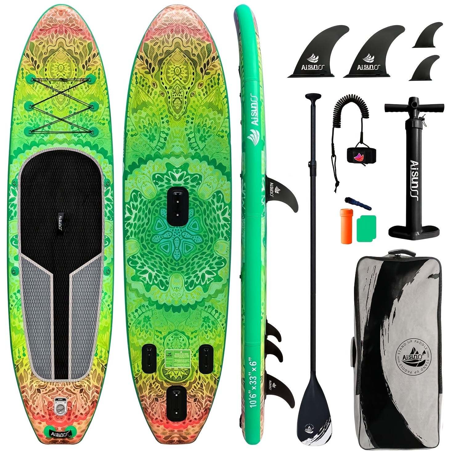 10.6ft Inflatable SUP Paddle Board All Around Yoga Board with Non-Slip Mat Waterproof Phone Bag Double Action Pump Accessories