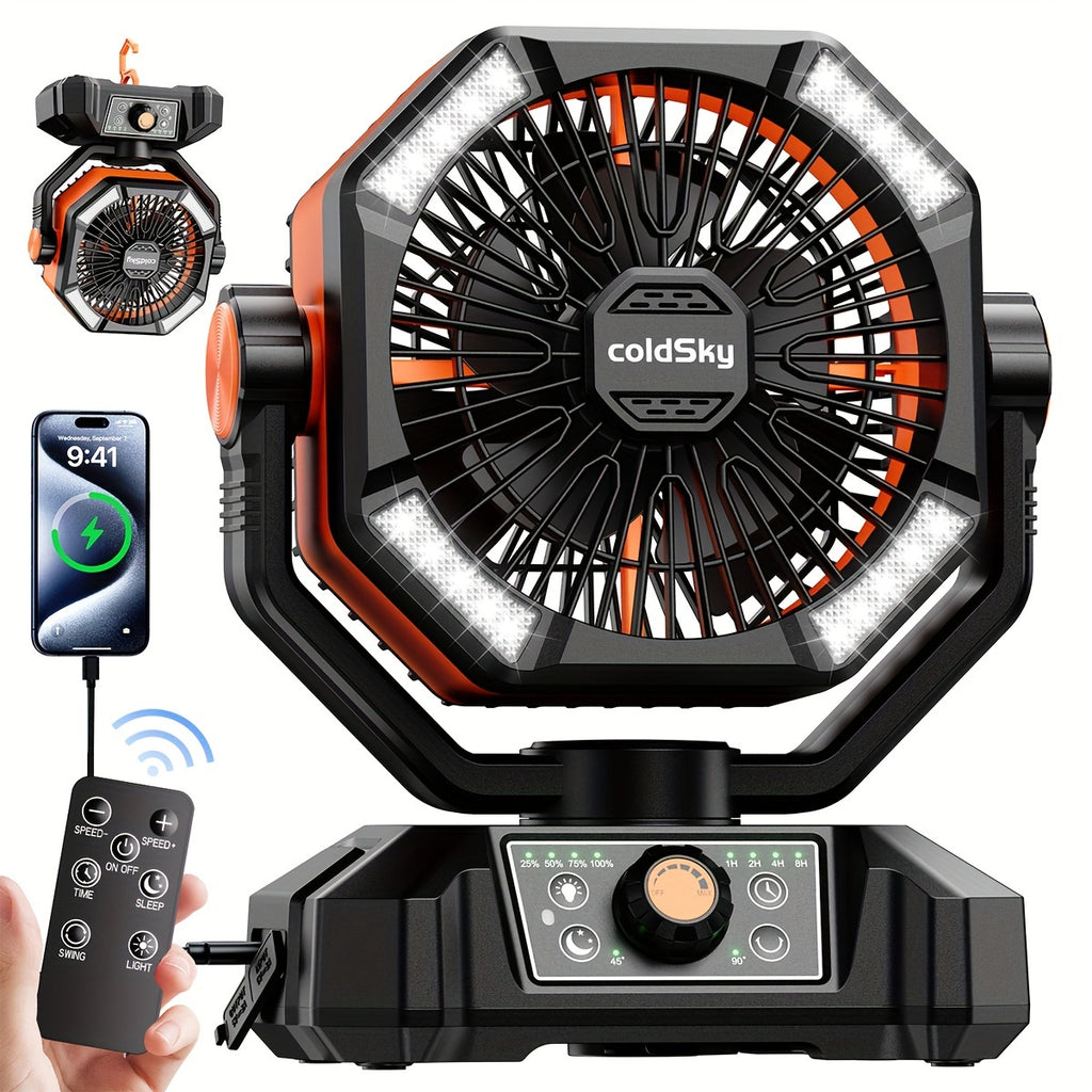 Camping Fan with 20000mAh Battery – 8-Speed Portable Tent Fan, USB Rechargeable, Enhanced Motor, Outdoor Travel Hiking