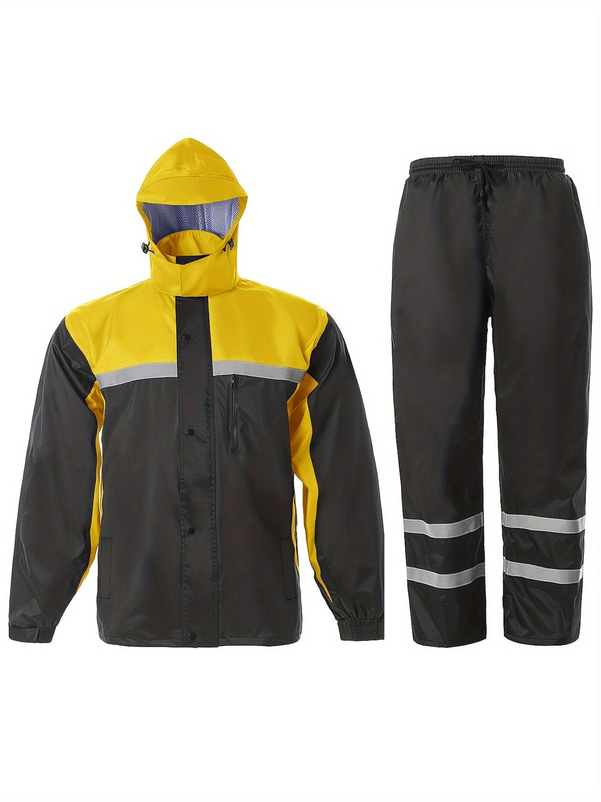 Waterproof Rain Suit for Men High Visibility – Reflective Rain Jacket & Pants for Work Fishing Farming Motorcycle S-XXL (Black, Blue, Yellow)