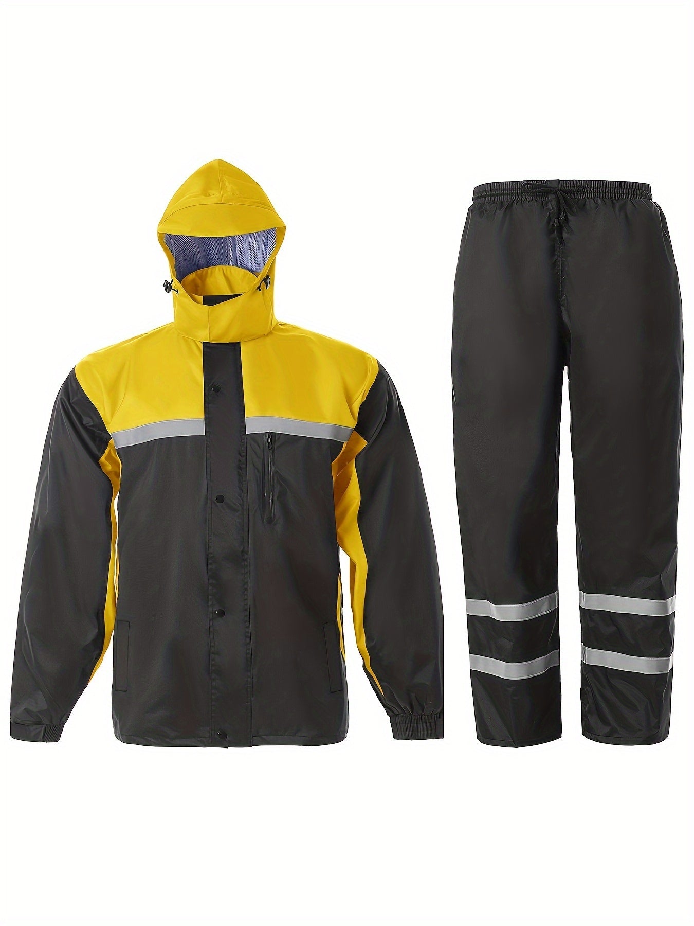 Waterproof Rain Suit for Men High Visibility – Reflective Rain Jacket & Pants for Work Fishing Farming Motorcycle S-XXL (Black, Blue, Yellow)