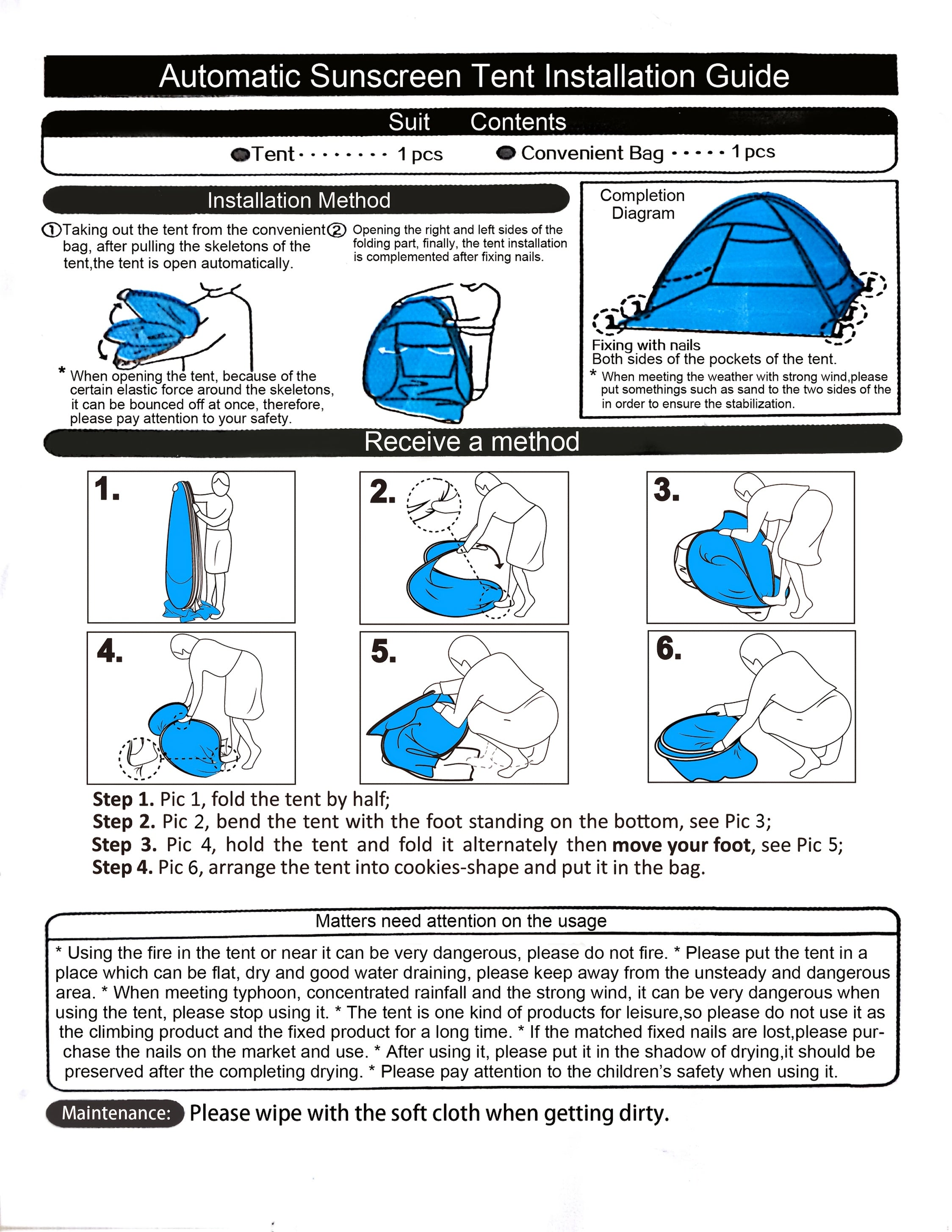 Pop-Up Beach Tent Sun Shade Shelter for 2-3 Person - Anti-UV Portable Camping Canopy with Carry Bag, Fast Setup, Fiberglass Frame, Beige, Blue and Green
