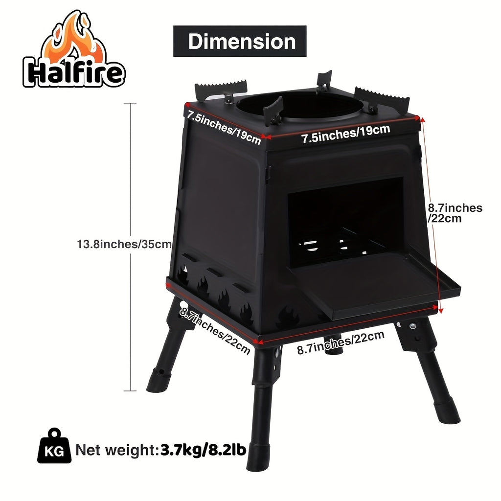 Portable Wood Burning Camp Stove – Heavy-Duty Iron Campfire Stove with Sturdy Legs & Air Vents for Hiking, Backpacking, BBQ, Picnic & Travel, No Electricity Needed