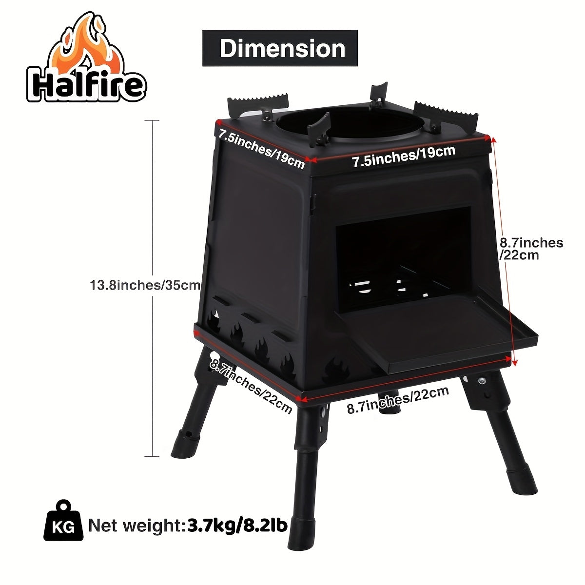 Portable Wood Burning Camp Stove – Heavy-Duty Iron Campfire Stove with Sturdy Legs & Air Vents for Hiking, Backpacking, BBQ, Picnic & Travel, No Electricity Needed