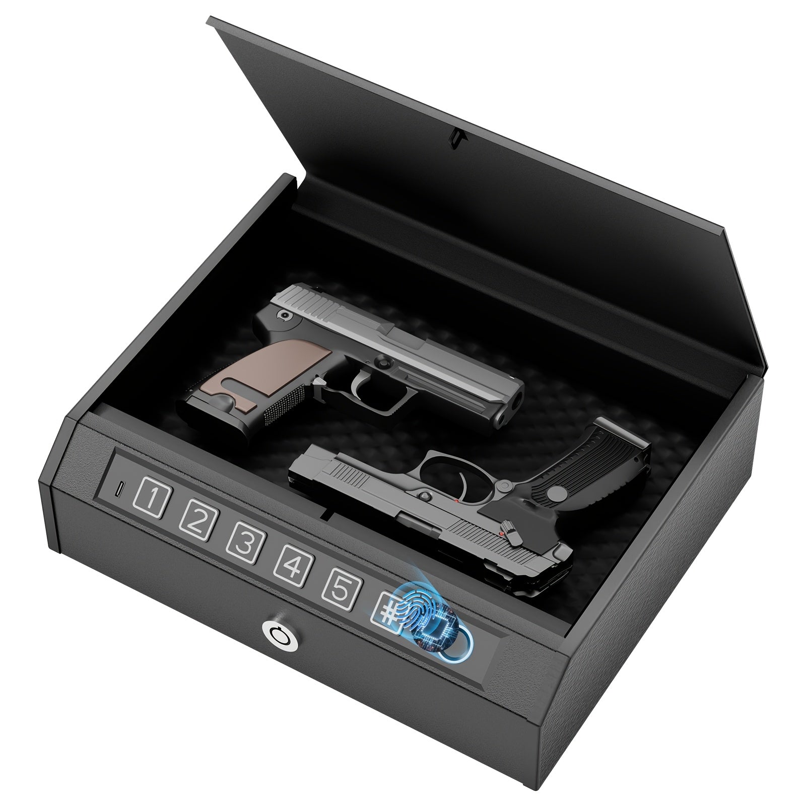 Biometric Gun Safe 3-Way Unlock – Fingerprint Digital PIN & Key Pistol Lock Box with Internal Light Silent Mode Emergency Power for Home Bedroom Nightstand Car
