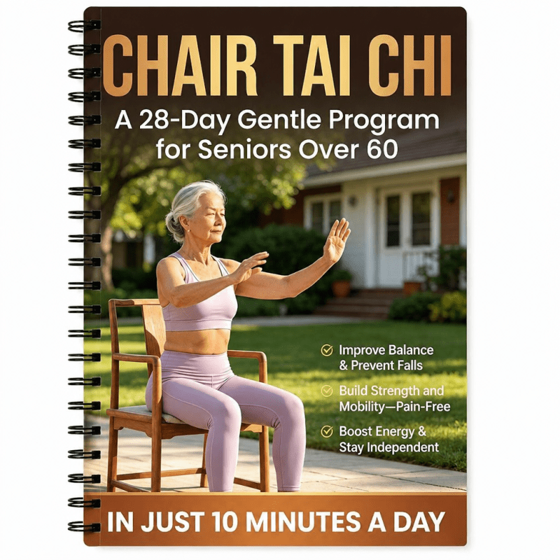 Chair Tai Chi Book for Seniors Over 60 28-Day Gentle Program Spiral-Bound Seated Exercise Guide Balance Strength Mobility Low-Impact Fitness