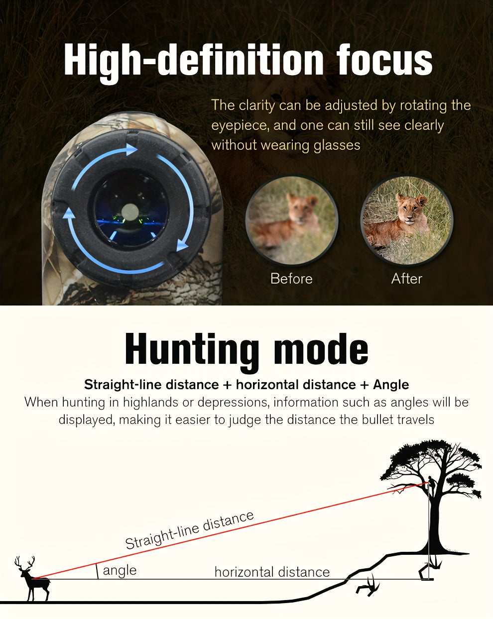 1200 Yard Laser Rangefinder 6X Camo Rechargeable – Golf & Hunting Range Finder with Flagpole Lock, Trajectory Compensation, Speed & Altitude Measurement