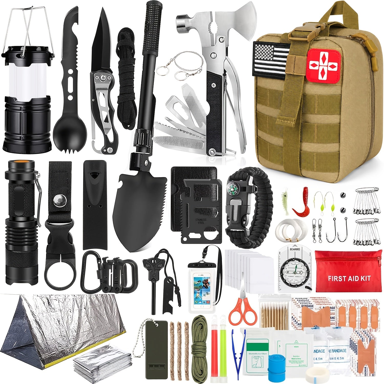 Professional Survival Gear Kit - 14/152/258pcs with Fire Starter, Compass & Multifunctional Tools for Camping, Hiking & Outdoor Adventure | Best Gift for Men & Women