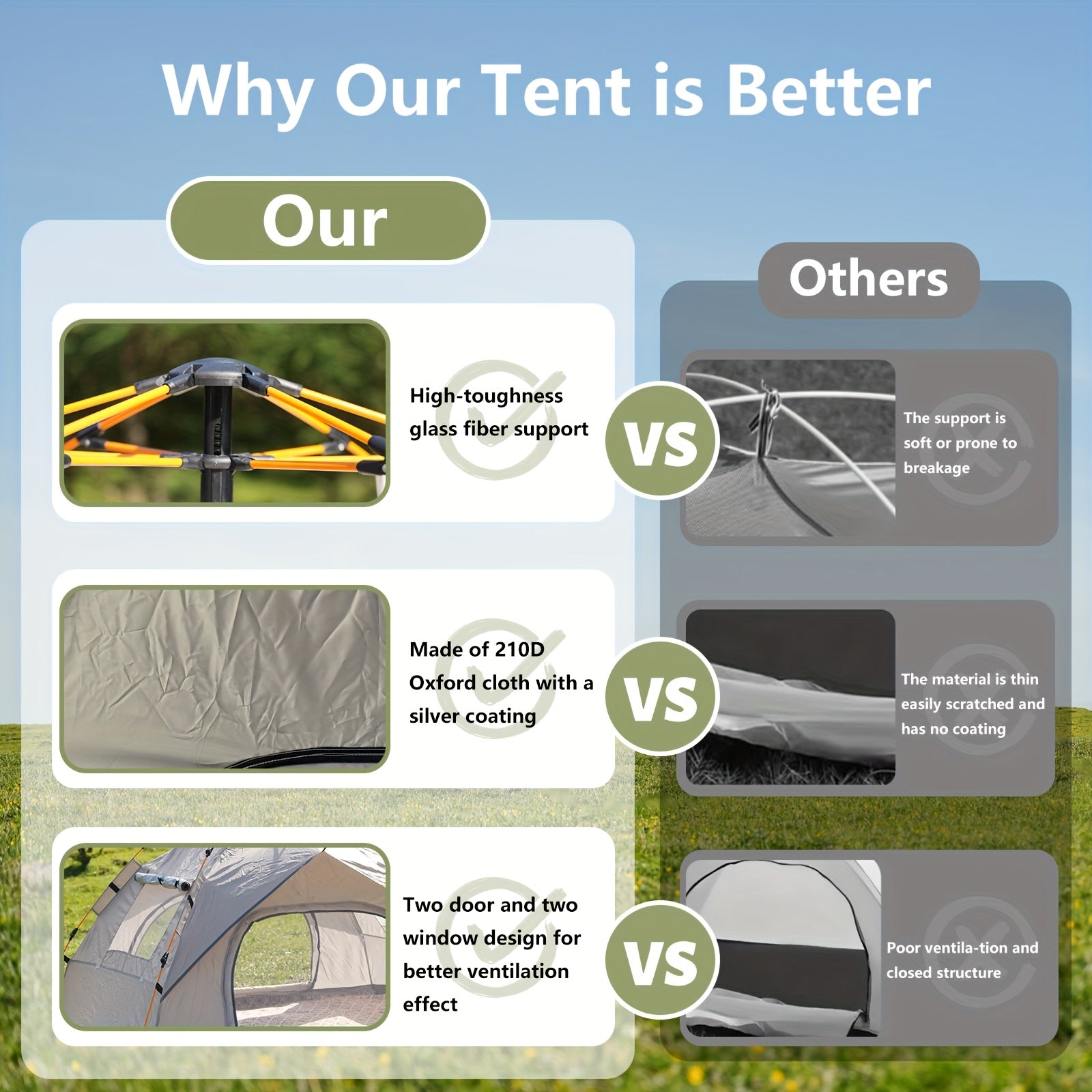 Pop Up Camping Tent Instant Setup 1-3 & 3-4 Person All Season Windproof Lightweight Tent Dual Doors Mesh Windows Hiking Backpacking Outdoor Gear