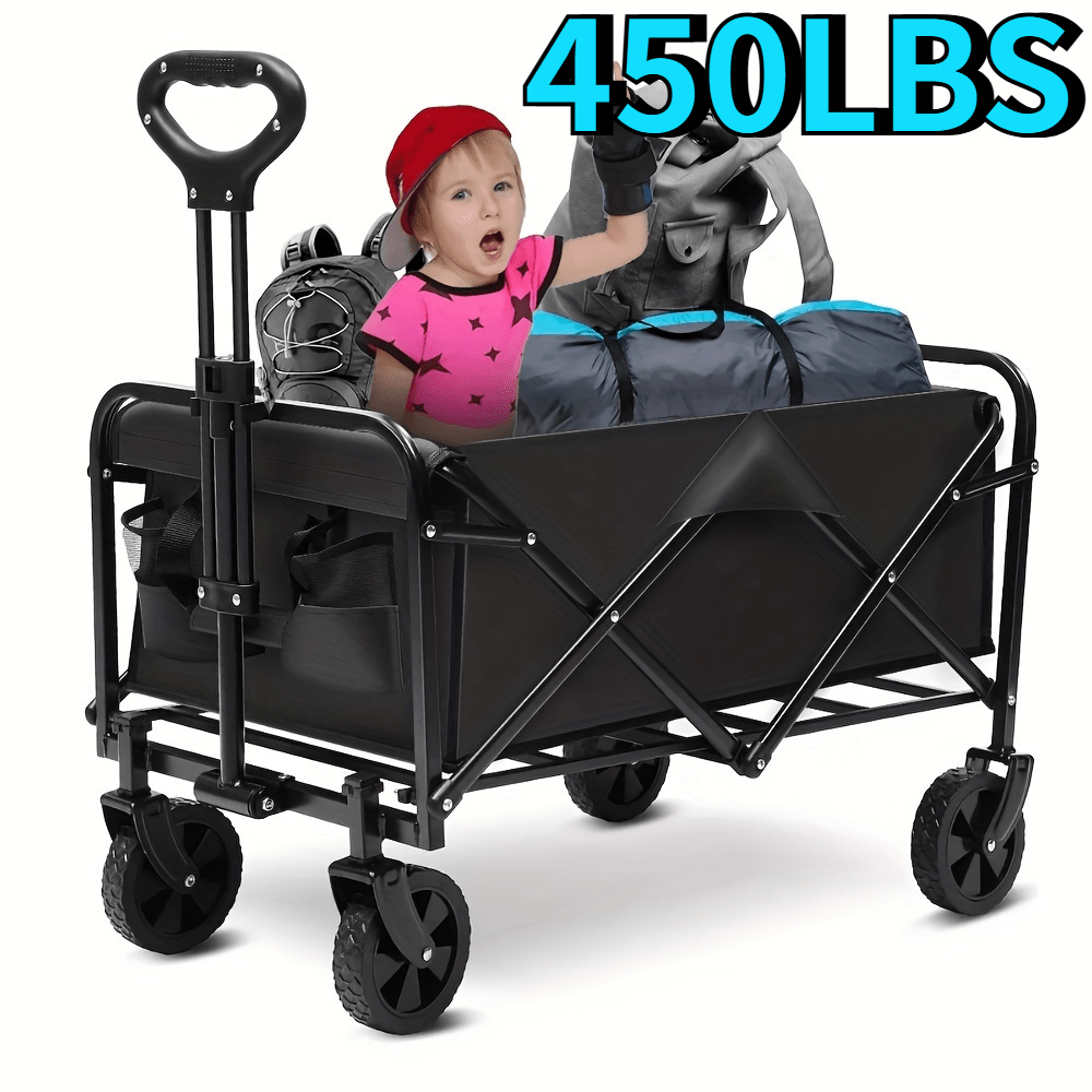 Heavy-Duty All-Terrain Folding Wagon Cart - 220/330/450LBS Capacity, Iron Frame & 800D Oxford Fabric, No Assembly Required for Camping, Beach, Garden & Sports (3 Colors)