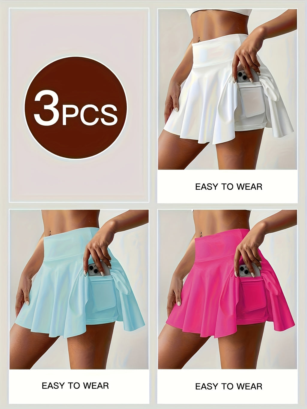 Women's High Waist Tennis Skort with Built-In Shorts & Pockets – Pleated Quick-Dry Athletic Skirt for Gym, Pickleball & Golf, Sizes S-XXL, 3 Colors