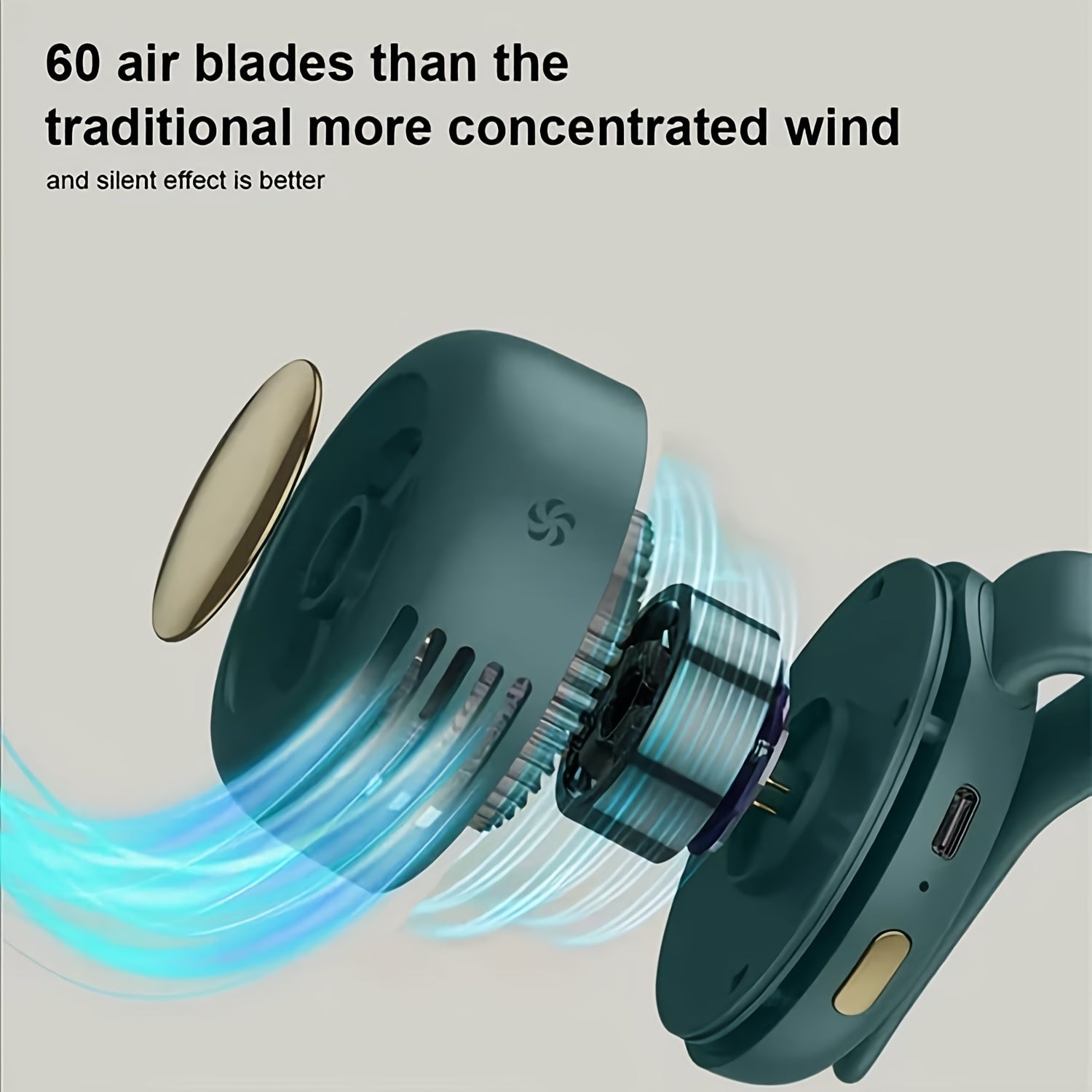 Mini Clip-On Neck Fan Portable Bladeless USB Rechargeable – 3-Speed 360° Silent Cooling Fan for Hiking Camping Travel Golf Fishing Sports Outdoor White Green Pink