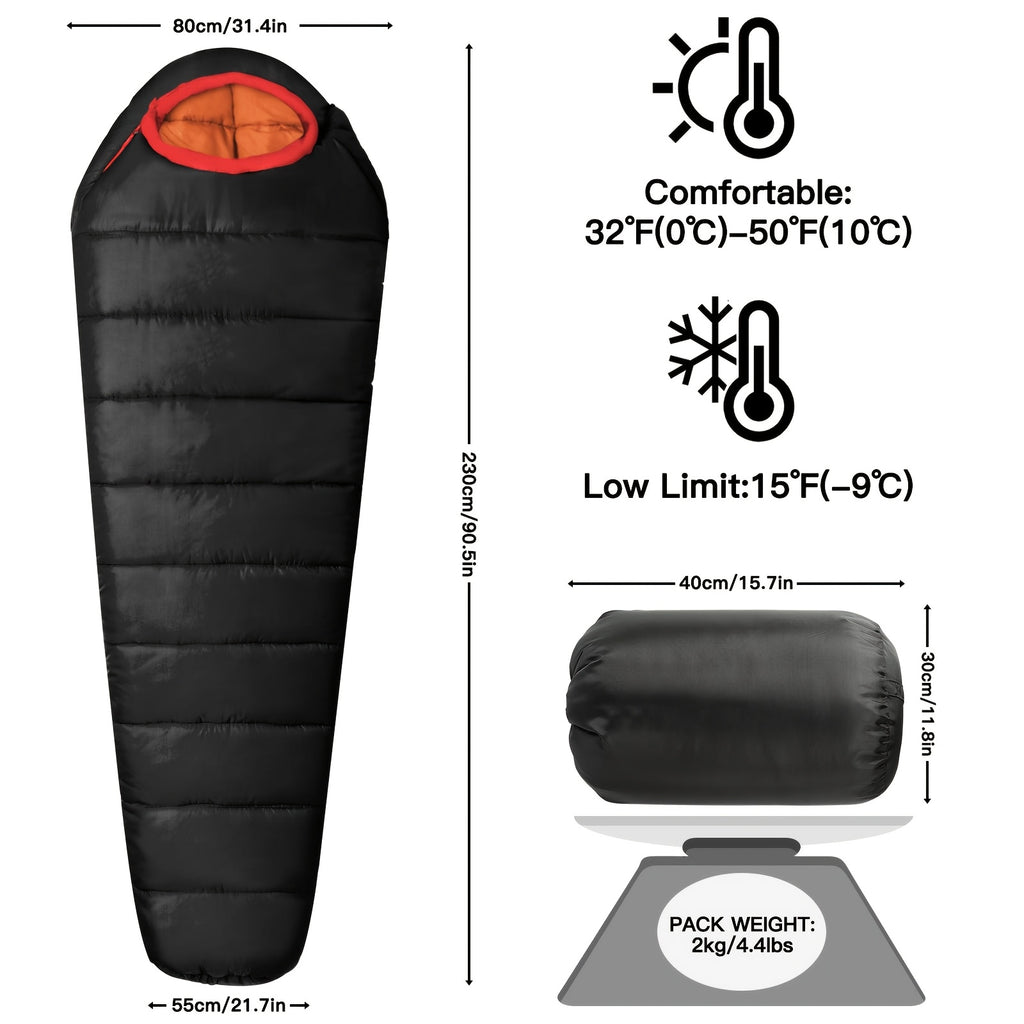 Mummy Sleeping Bag 15-45°F 3-4 Season Cold Weather Ripstop Shell Synthetic Fill Anti-Snag Zipper Lightweight Washable for Backpacking Camping Hiking Adults Up to 6ft