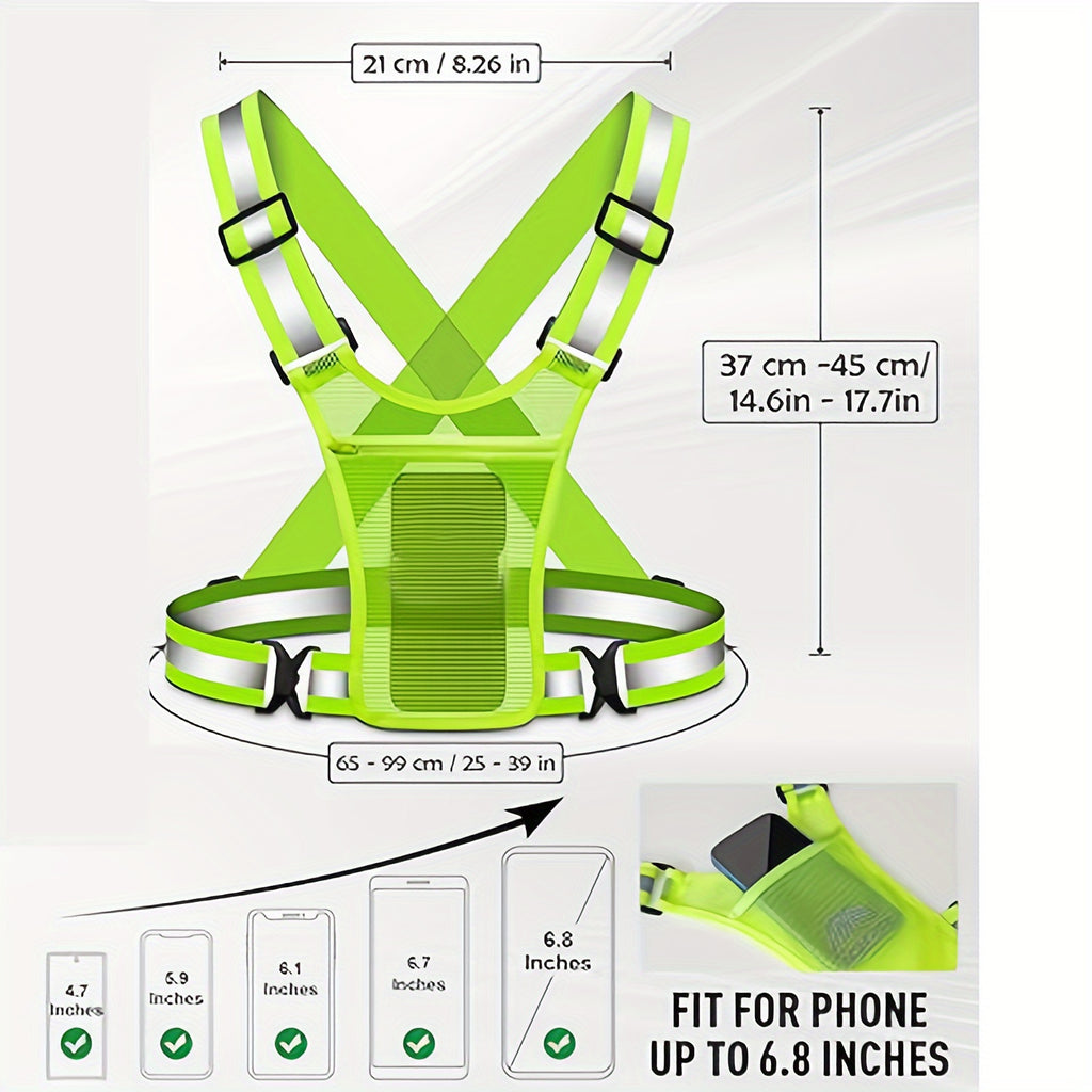 Reflective Running Vest 2 Pack with Reflective Bracelets Phone Holder Adjustable Safety Gear for Men Women – High Visibility Vest for Running Dog Walking Cycling Night Safety