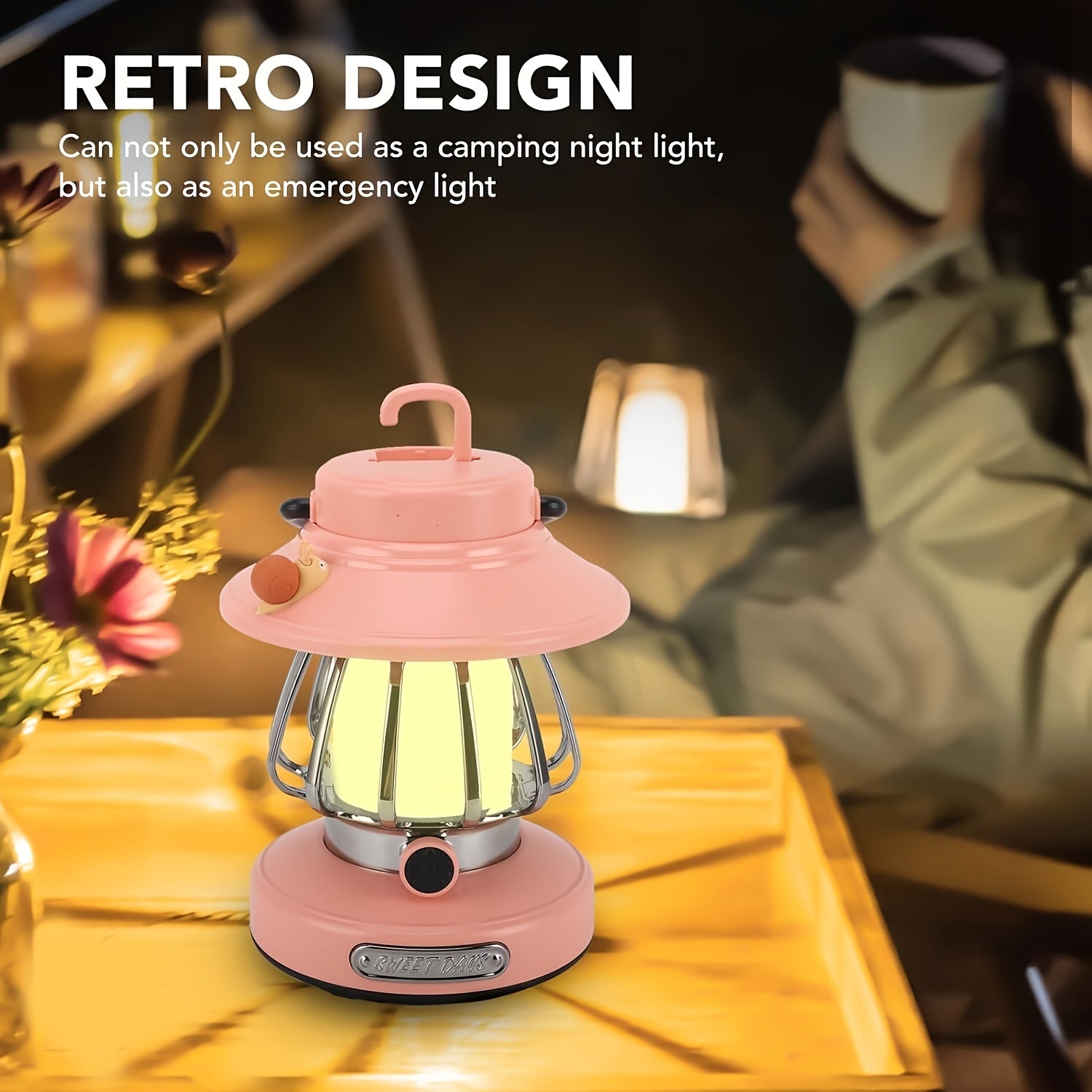 Rechargeable LED Camping Lantern 3-Tone Dimming USB Battery Dual Use - Portable Snail Design Freestanding Camp Light for Outdoor Camping Hiking Emergency - 18650 Battery Green White Pink Purple