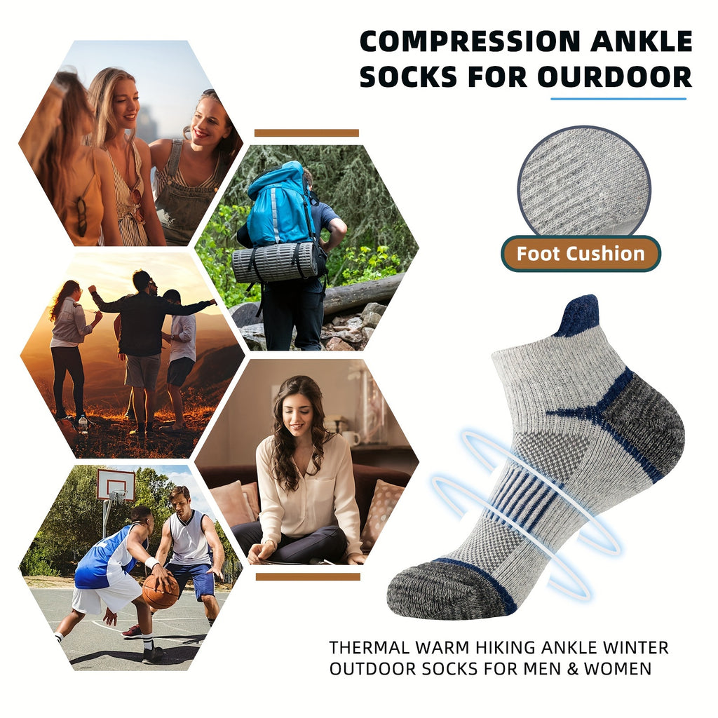 Merino Wool Hiking Ankle Socks 6 Pairs – Low Cut Thick Cushion Sweat-Absorbing Breathable for Running Work Outdoor Men Women M/L