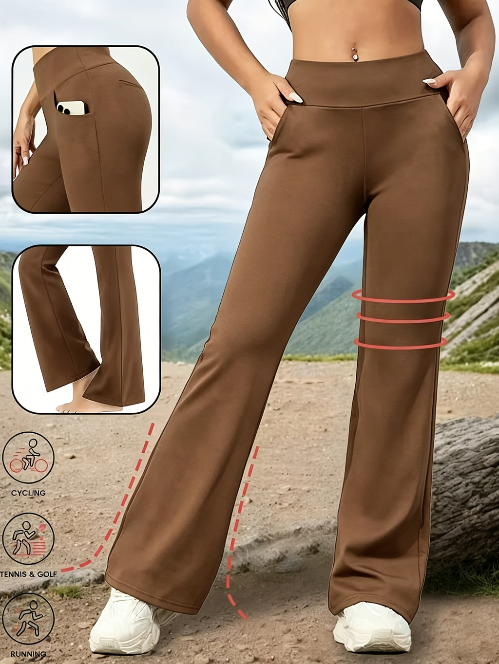 Women's Flare Yoga Pants with Pockets – High Waist Butt Lift Tummy Control Bell Bottom Leggings, Quick-Dry Breathable Sports Pants for Gym Yoga Lounge & Commute, Sizes S-XXL