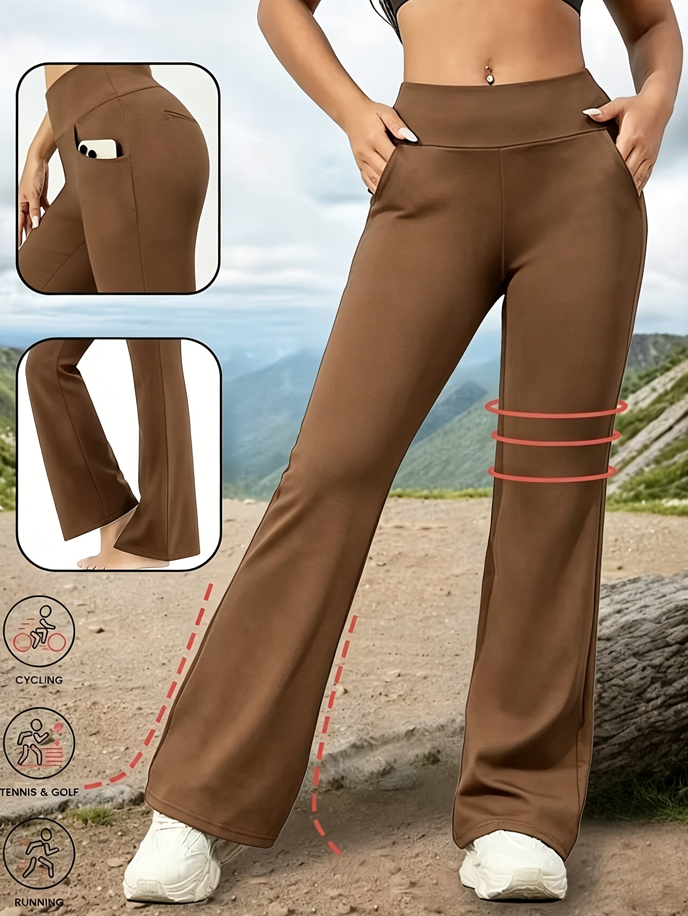 Women's Flare Yoga Pants with Pockets – High Waist Butt Lift Tummy Control Bell Bottom Leggings, Quick-Dry Breathable Sports Pants for Gym Yoga Lounge & Commute, Sizes S-XXL