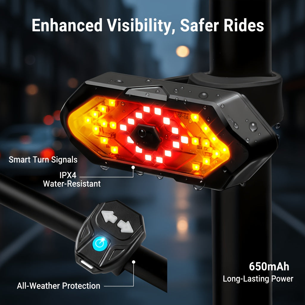 Bike Tail Light with Left Right Turn Signals 650mAh Rechargeable – Ultra-Bright LED Safety Warning Light Remote Control Alert Speaker Night Riding Bicycle Rear Light