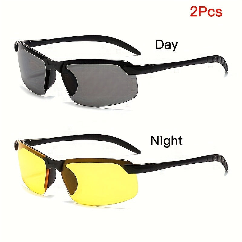 Day & Night Driving Glasses Set – UV400 Anti-Glare Half Frame Sunglasses for Safe Driving, Racing & Outdoor Use | Improves Visibility in Daytime & Nighttime Conditions