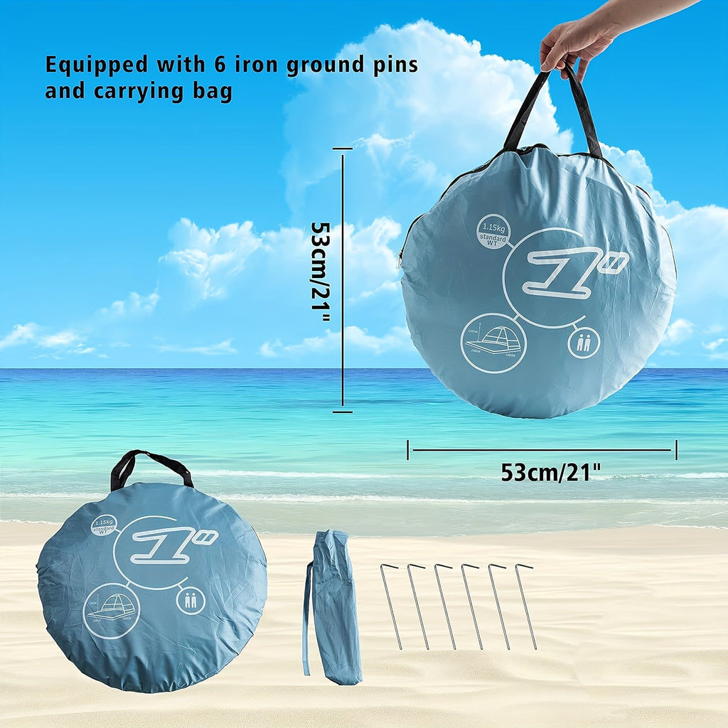 Pop-Up Beach Tent Sun Shade Shelter for 2-3 Person - Anti-UV Portable Camping Canopy with Carry Bag, Fast Setup, Fiberglass Frame, Beige, Blue and Green