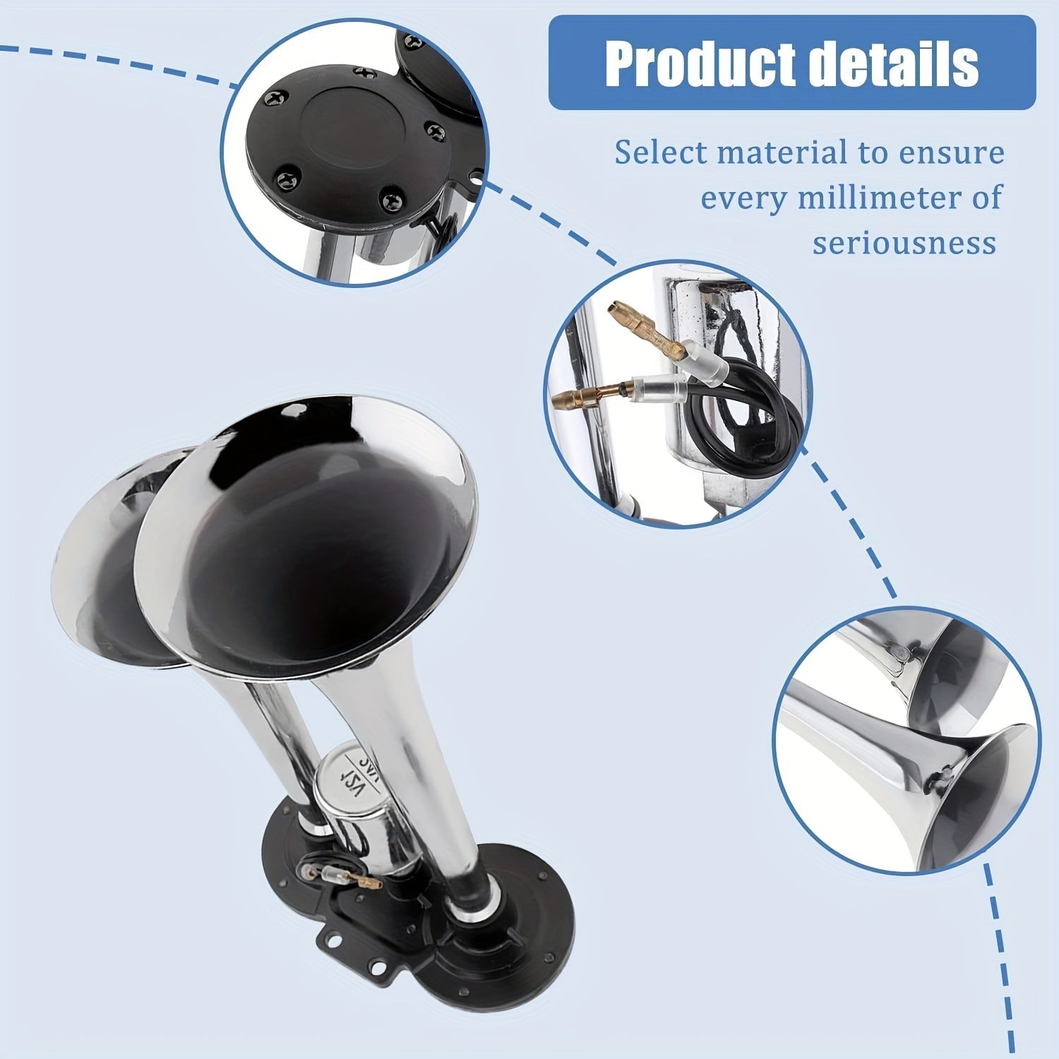 Air Horn Kit 12V 24V Ultra Loud 105-137dB Dual Trumpet Horn with Air Compressor for Truck SUV Motorcycle Boat Train Car Pickup Aluminum Alloy Universal