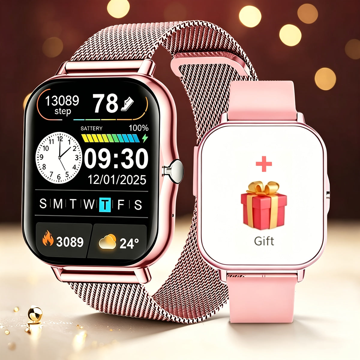 Smart Watch for iPhone & Android with Wireless Calls – HD 1.52" Full Touch Screen Fitness Tracker, Music Control, Message Alerts, Luminous Display, Silver Black Gold Pink, Single & Dual Strap