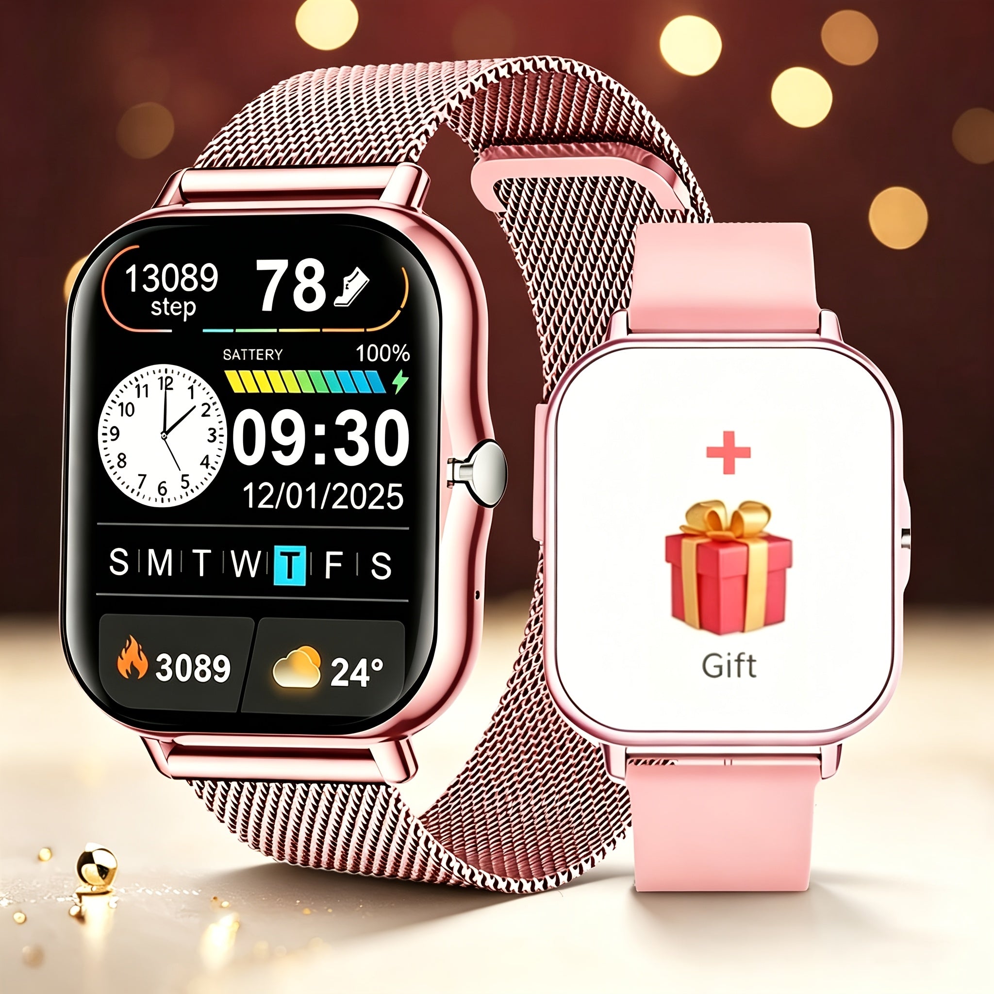Smart Watch for iPhone & Android with Wireless Calls – HD 1.52" Full Touch Screen Fitness Tracker, Music Control, Message Alerts, Luminous Display, Silver Black Gold Pink, Single & Dual Strap