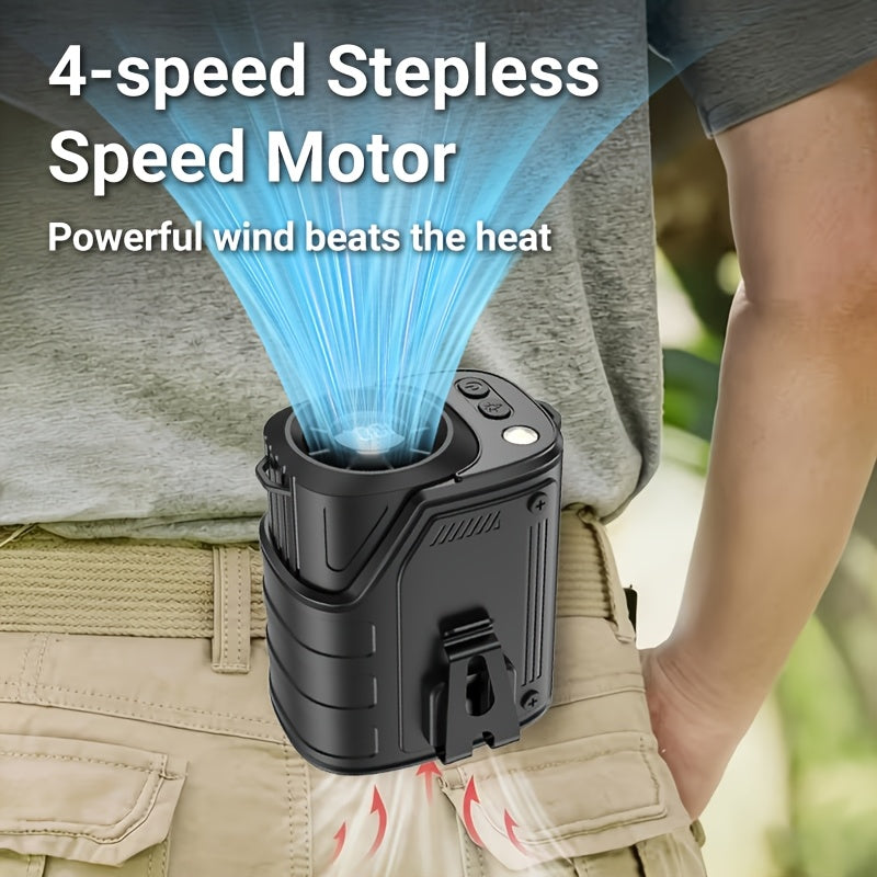Wearable Fan 4-in-1 Waist & Neck Mounted with Flashlight & USB Charger 3600mAh Rechargeable – Hands-Free Portable Fan for Outdoor Camping Hiking Work