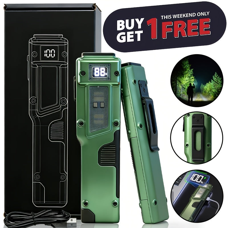 2-Pack Tactical Flashlight Set 4000 Lumens USB-C Rechargeable EDC Flashlight with 8 Modes LCD Display Backup Light for Camping Survival Fishing Emergency Power Outage Gift for Men