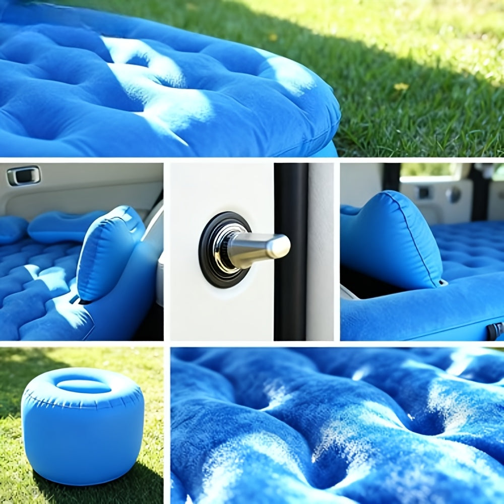 SUV Air Mattress Inflatable Car Bed Portable Camping Travel Flocked Blow Up Mattress for SUV Trunk with Storage Bag Repair Kit Blue Black Beige Gray
