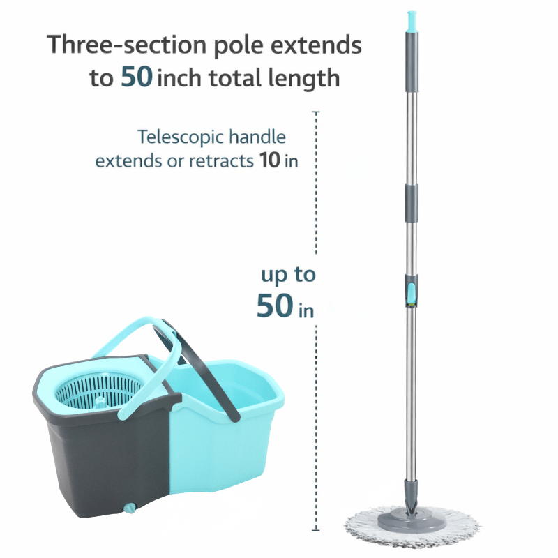 360° Spin Mop and Bucket Set with Wringer - Stainless Steel Handle, Microfiber Refills, Spinning Floor Cleaning System for Hardwood, Tile & Laminate
