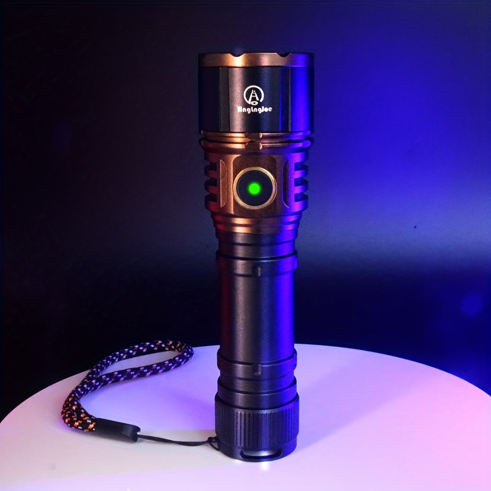 4500 Lumen Aluminum Flashlight with Fire Starter & Fresnel Lens – 21700 Rechargeable Outdoor Survival Torch for Camping Fishing Night Riding Power Outage, Adjustable Beam