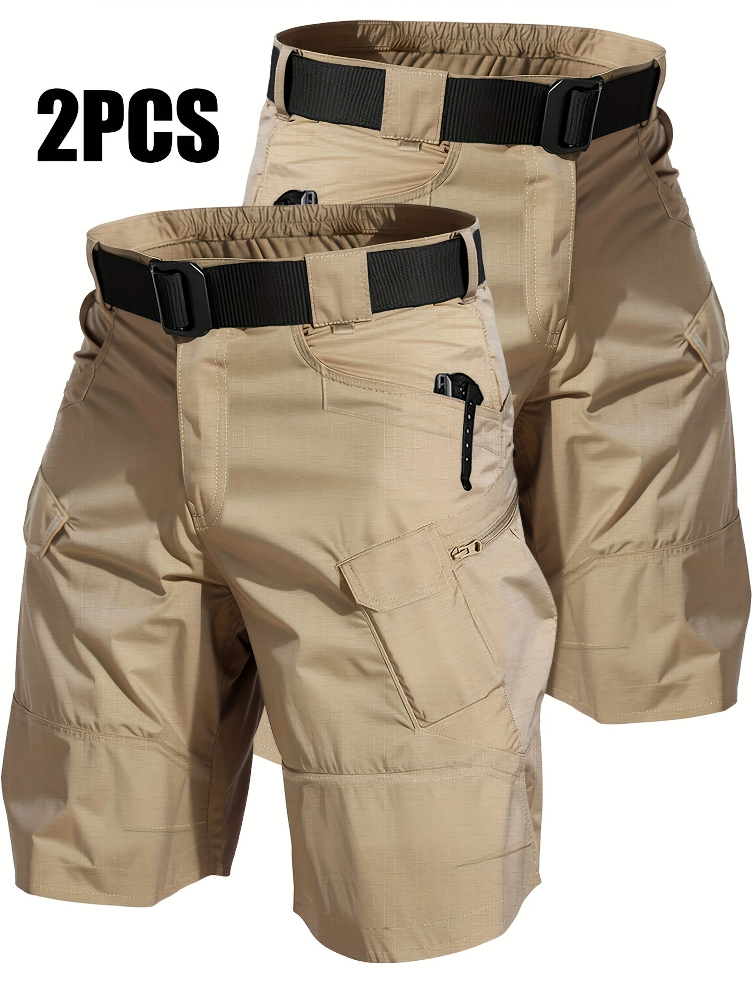 Cargo Shorts for Men 2 Pack – Multi-Pocket 100% Polyester Regular Fit Outdoor Hiking Work Casual Shorts S-XXXL (Black, Gray, Khaki, Army Green)