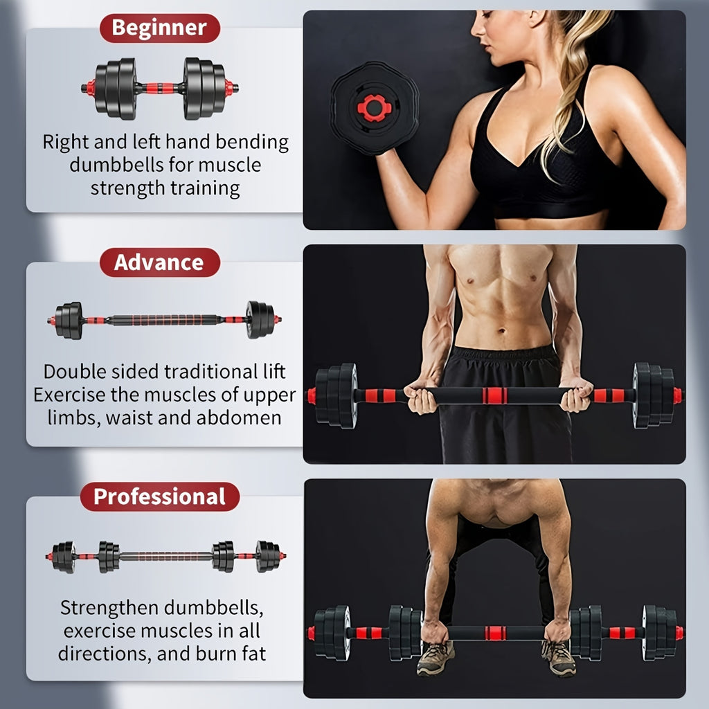 Adjustable Dumbbell Set with Barbell & Bumper Plates for Home Gym Strength Training – 22LB & 44LB Free Weights for Men & Women