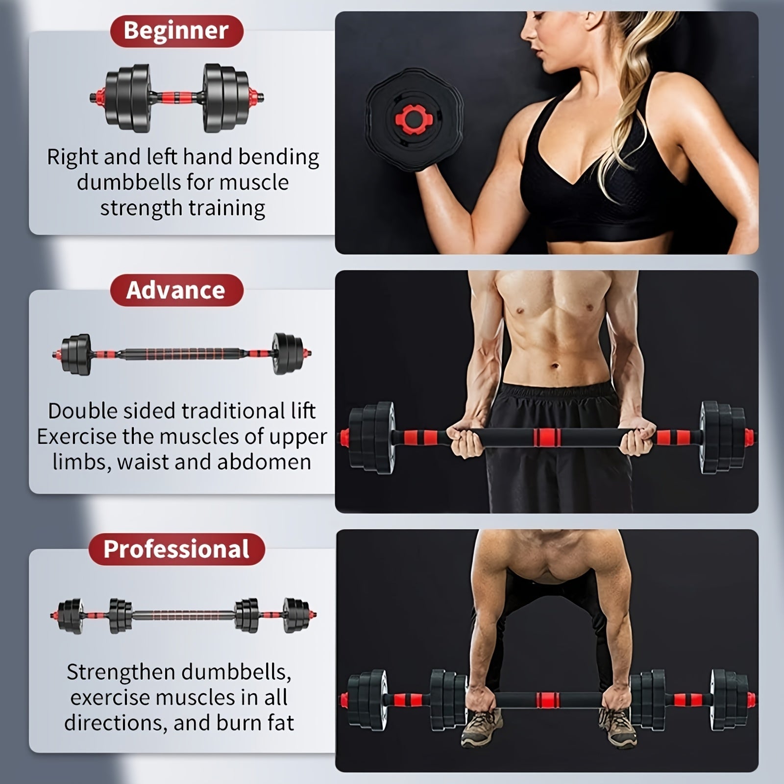 Adjustable Dumbbell Set with Barbell & Bumper Plates for Home Gym Strength Training – 22LB & 44LB Free Weights for Men & Women