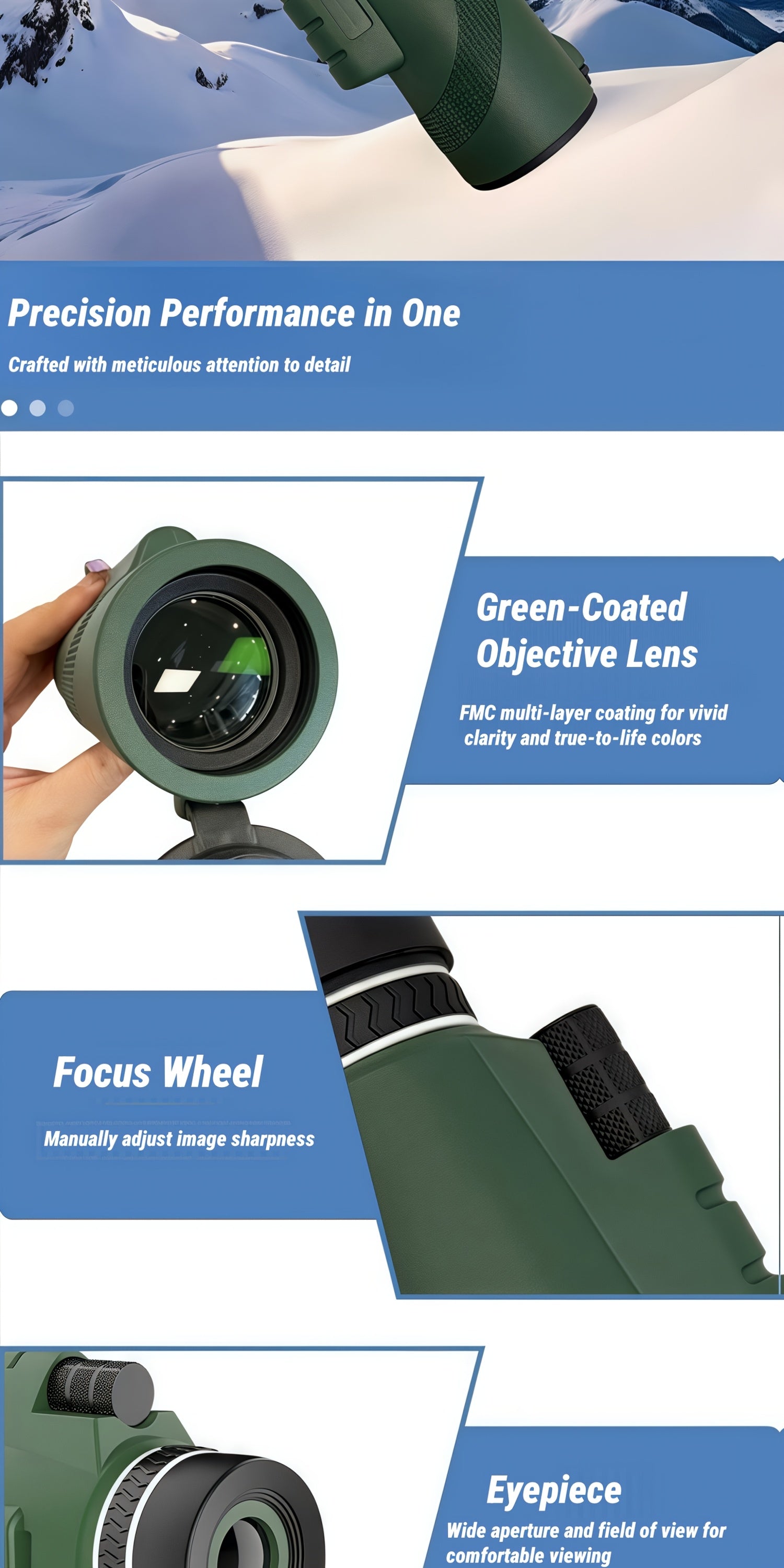 10x42 Monocular Telescope with Phone Adapter & Tripod HD FMC Lens Compact Portable Scope for Bird Watching Wildlife Hiking Camping Concerts Sports