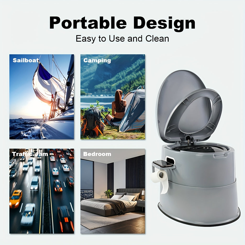 Portable Toilet for Adults & Seniors – Extra Large Camping Commode with Detachable Inner Bucket & Removable Paper Holder, Lightweight Compact for Camping, RV, Boat, Van & Emergency Use