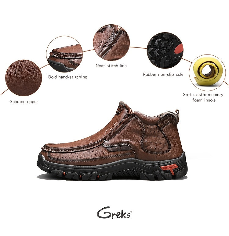 Men’s Slip-On Ankle Boots – Hand-Stitched Moccasin Chukka Non-Slip Outdoor Hiking & Driving Loafers | Black, Khaki, Brown | US 3.5–12.5