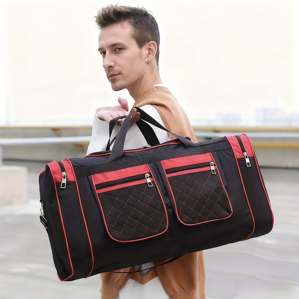Large Capacity Duffel Bag Heavy Duty – Multi-Pocket Gym Travel Camping Outdoor Bag with Adjustable Strap for Men Women Black Blue Red