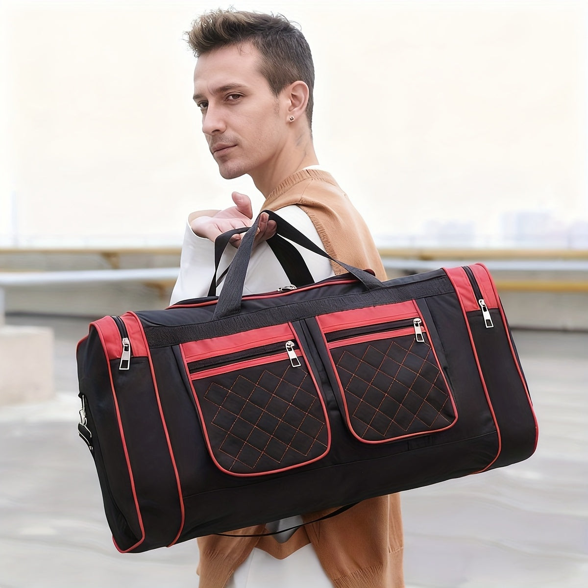 Large Capacity Duffel Bag Heavy Duty – Multi-Pocket Gym Travel Camping Outdoor Bag with Adjustable Strap for Men Women Black Blue Red
