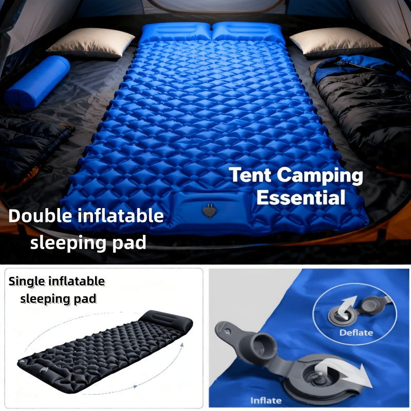 Inflatable Camping Sleeping Pad – Ultralight Nylon TPU with Built-In Pump, Single & Double Size, Self-Inflating Option for Backpacking, Hiking, Tent & Travel, Orange & Blue