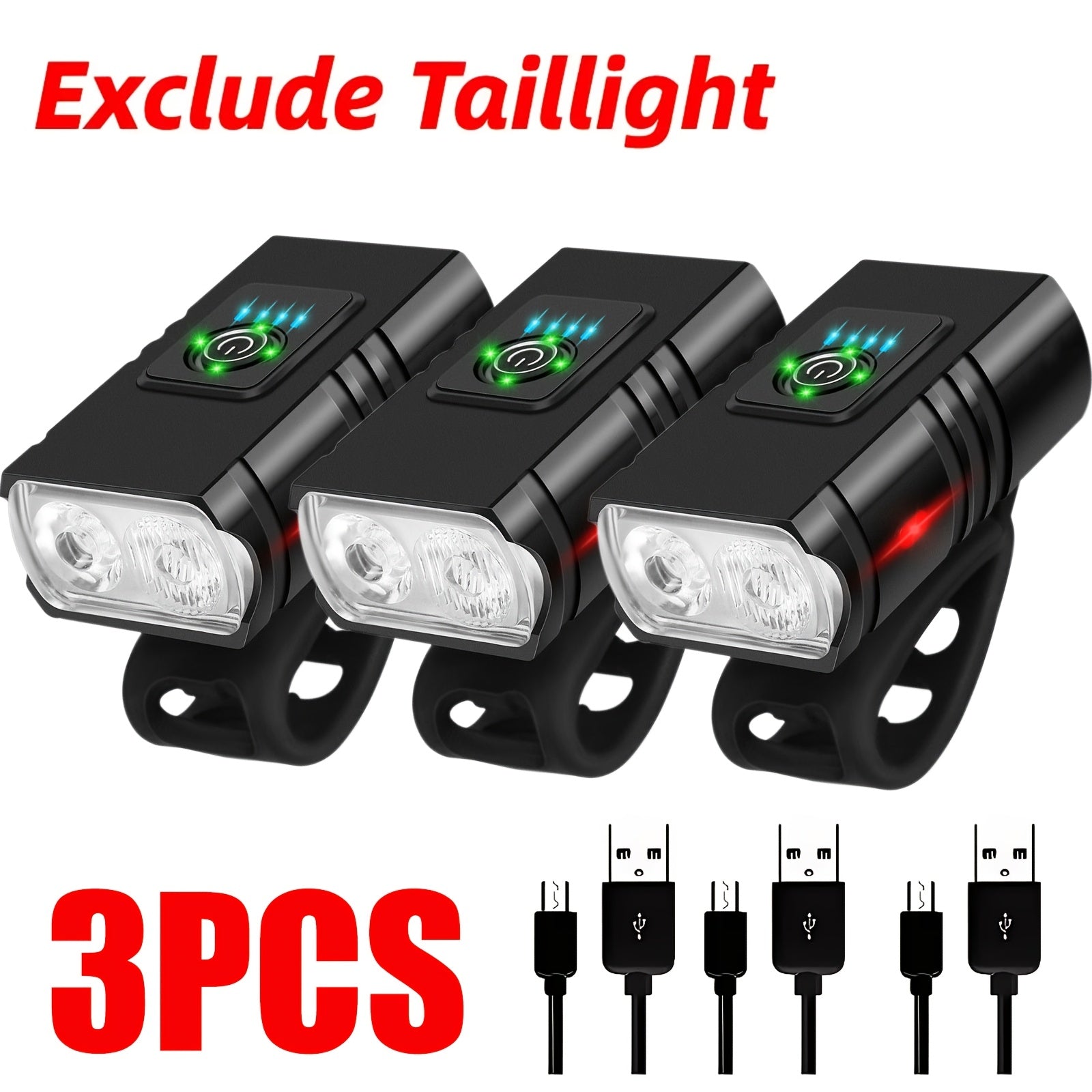 USB Rechargeable Bike Light Set Front & Rear – 1500 Lumen LED Bicycle Light Type-C Fast Charging 6+4 Modes Waterproof Safety Cycling Lamp for Night Riding Commuting Camping – 1/2/3 Pack